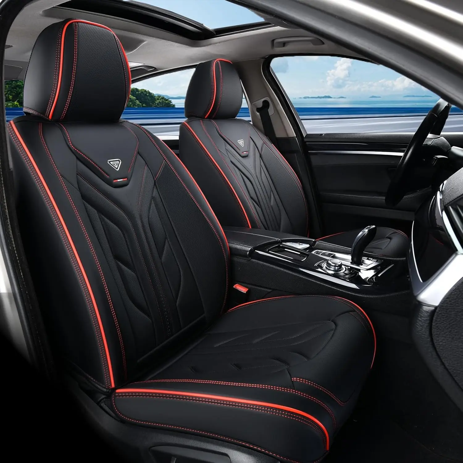 Car Seat Covers for Most Sedans, SUVs, and Pick-up Trucks - Leather, Black&Red, Full Set Protector