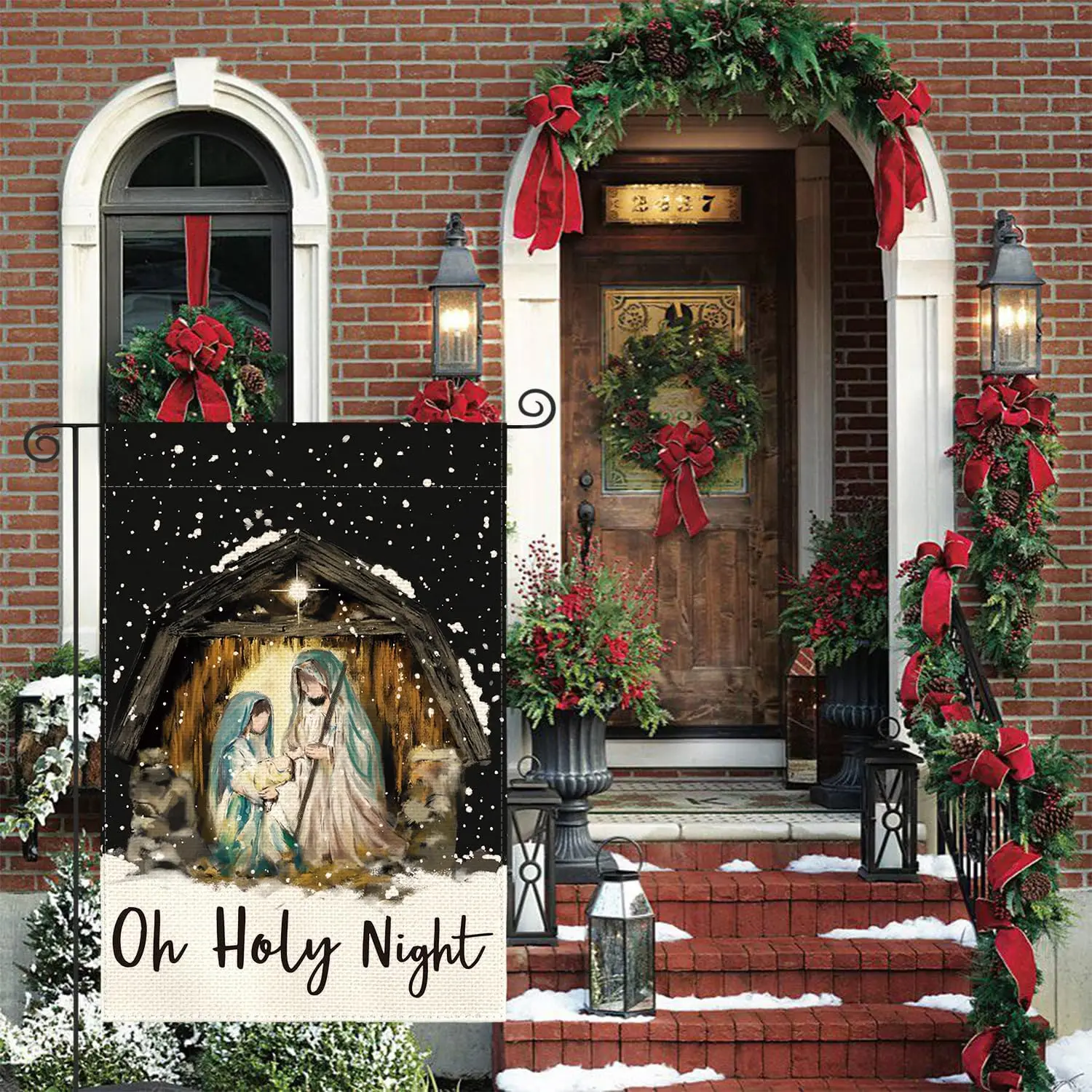 AVOIN colorlife Oh Holy Night Jesus Nativity Garden Flag 12 x 18 Inch Double Sided, Christmas Winter Holiday Christian Yard  jjp