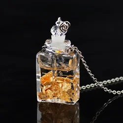 Fashion Crystal Aromatherapy Necklace Diy Goldleafl Coloured Glass Perfume Essential Oil Bottle Pendant Couple Party Jewelry