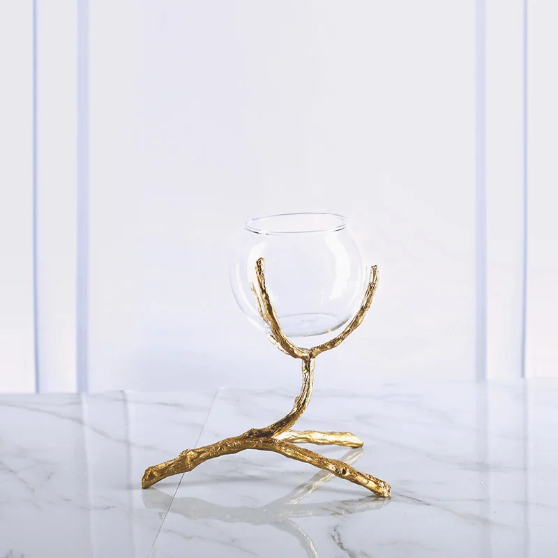 European Style Brass Glass Candle Holder Flower Arrangement Vase Living Room Table Ornaments Handicrafts Gifts Home Decoration