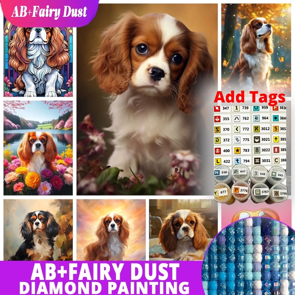 Fairy Dust AB King Charles Spaniel Diamond Painting Pet Dog Art Portrait Diy Diamond Embroidery Cute Dog Home Decor Mosaic Oil P