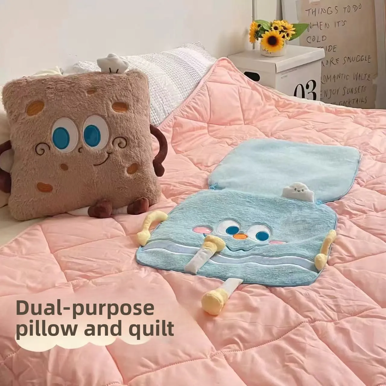 

Thiened Two-In-One Pillow Blanket for Office Nap Car Use Rabbit Fur Material Cuion Blanket Combination Home Decor