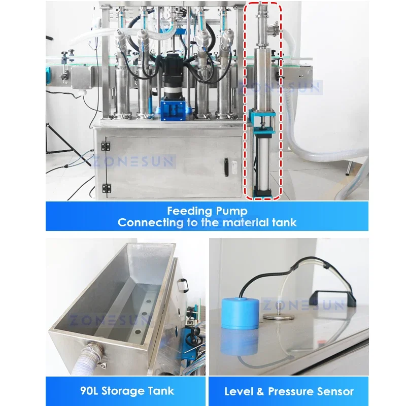 Zonesun Automatic Thick Paste Lotion Filling Machine Piston Filler Sauce Filling Equipment Liquid Filler ZS-YT4T-4PX