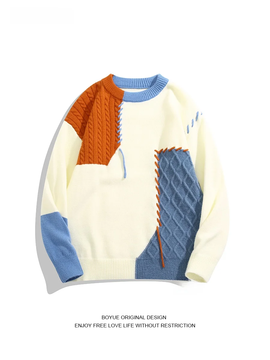

Boyue Casual round Ne Knitted Sweater for Teens Color Blo Sle Men's Faionable Personali Winter Warm Long Sve Top