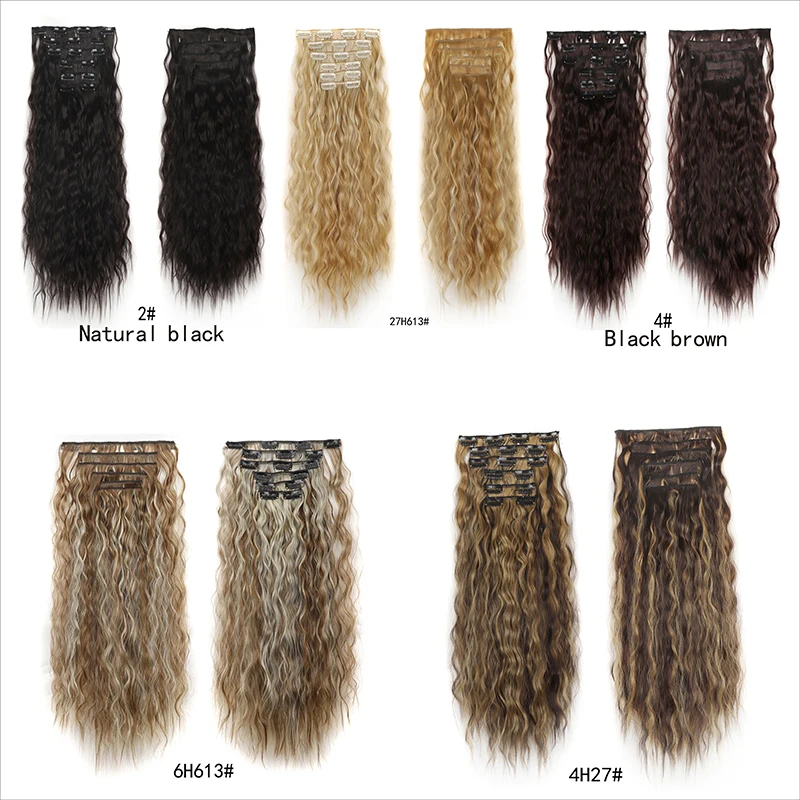 Synthetische Clip-in-Haarverlängerungen, 6-teiliges Set, verworrene lockige 24-Zoll-lange Clip-on-Haarteil-Stil für Frauen und Mädchen, tägliche Party – Detail 2