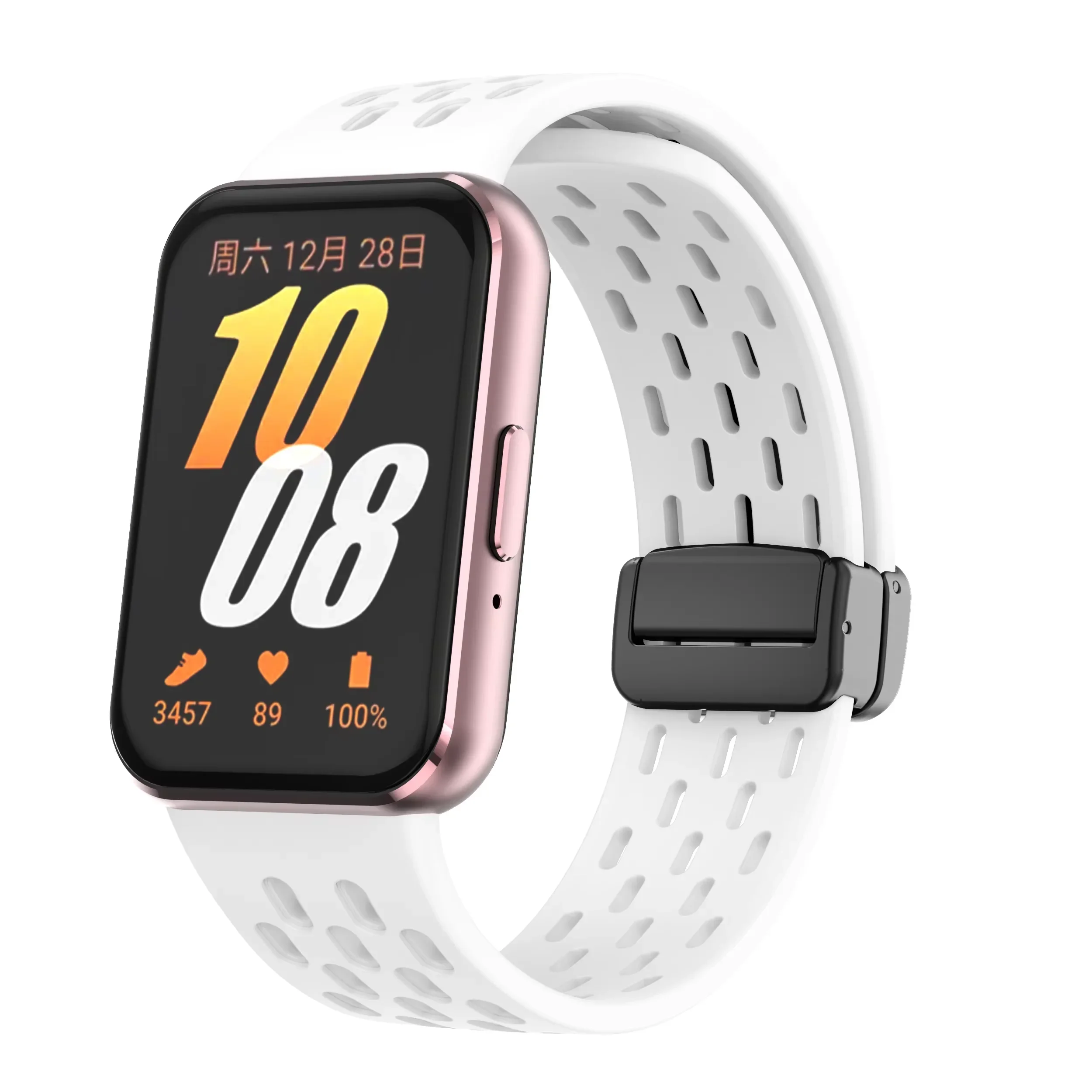 Magnetisches Silikonarmband für Samsung Galaxy Fit 3 / Galaxy Fit 3, atmungsaktives Mesh, magnetisch, faltbar, schwarzes Schnallenarmband – Detail 9