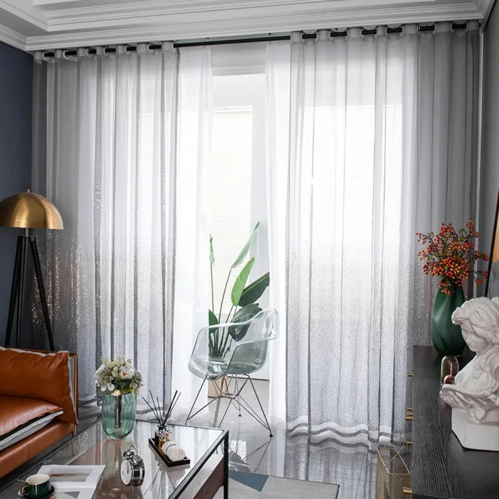 Paillette Style Shining Sheer Curtains for Living Room and Bedroom, Voile Lace Tulle, Gradient Style