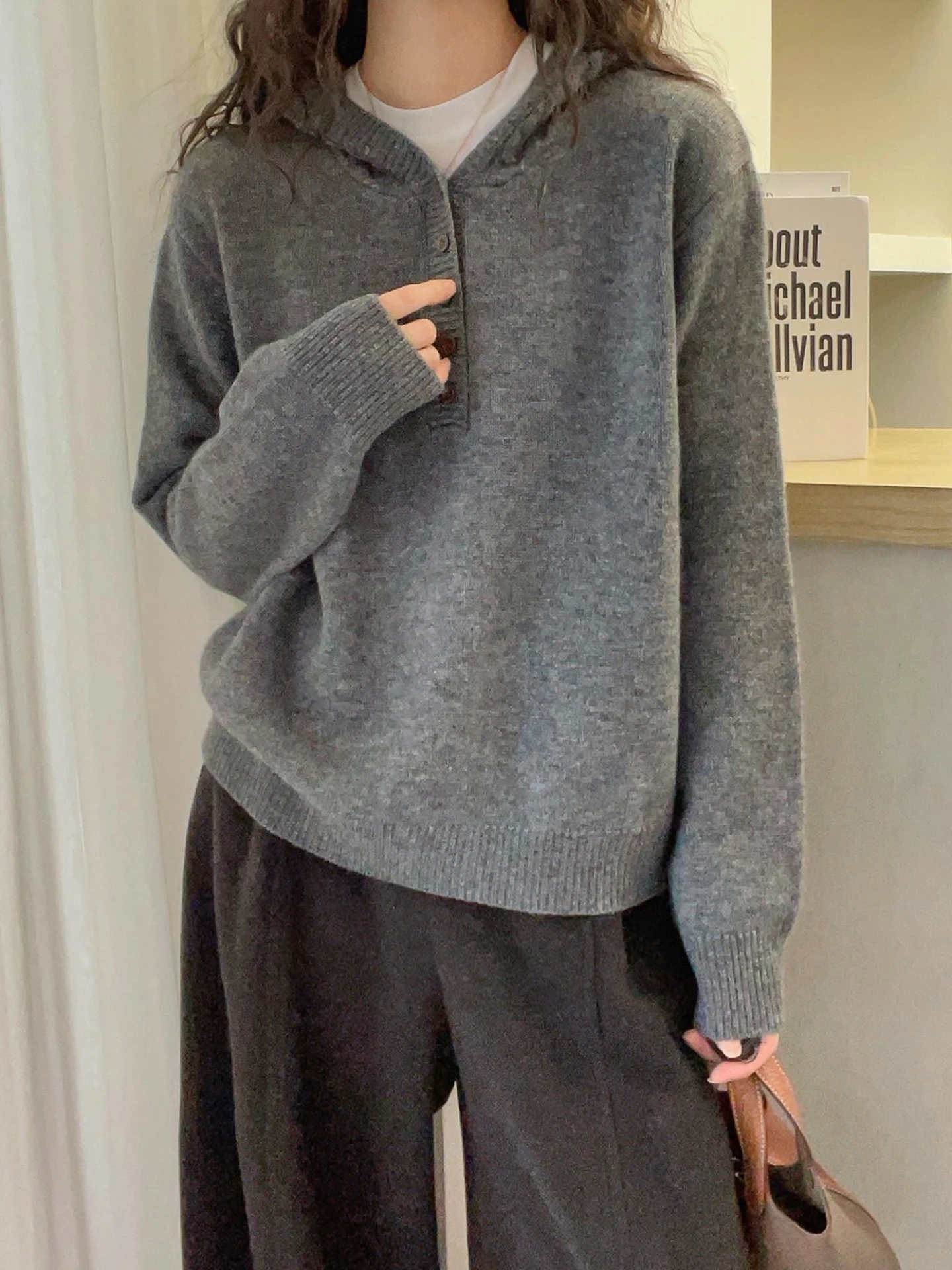 

Ladies' Thiened Knitted Hoodie Casual Sle Loose Fit Overhead Winter Comfortable Sweater Korean Sle Long Sve Woolen