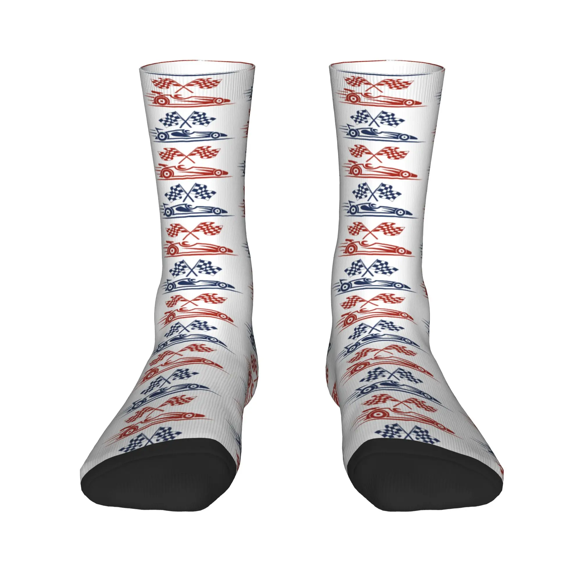 Two Color Version Formula Race Car With Crossed Checkered Flags Graphic Socks  Anti Skid Stockings Men Soft Breathable Socks