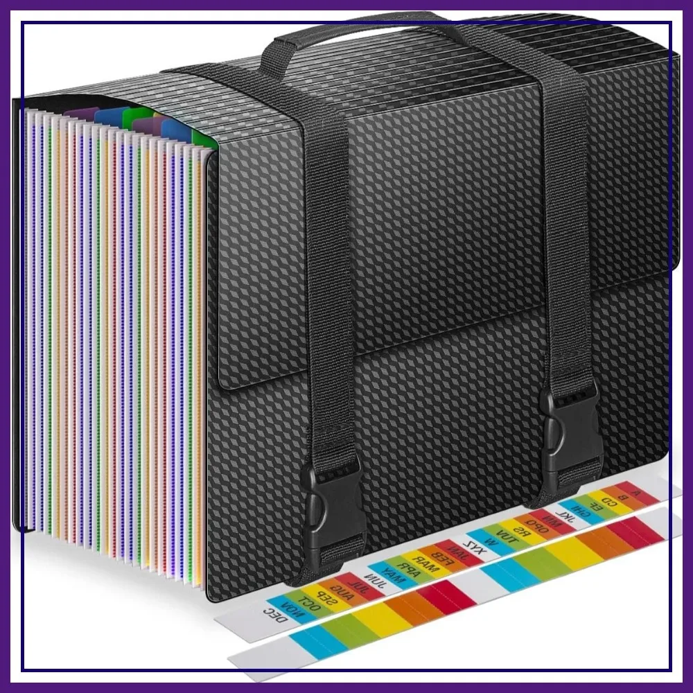 

Expanding File Folders, Accordion File Organizer with Handle, 25 Pockets Portable Filing Box for A4/Letter Documents