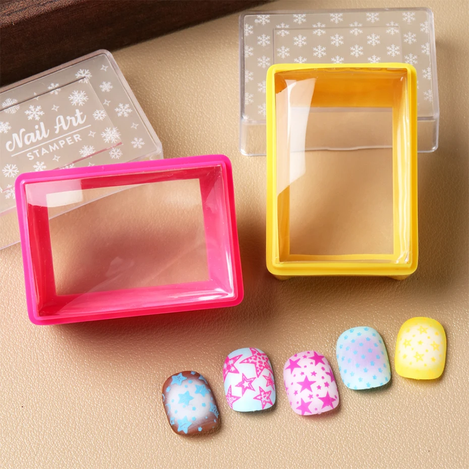 Rosa-gelber, abwischbarer, quadratischer, transparenter Nagelkunst-Silikonstempel mit Schaber, weiches Nageltransfer-Stempelwerkzeug, Maniküre-Zubehör – Detail 5