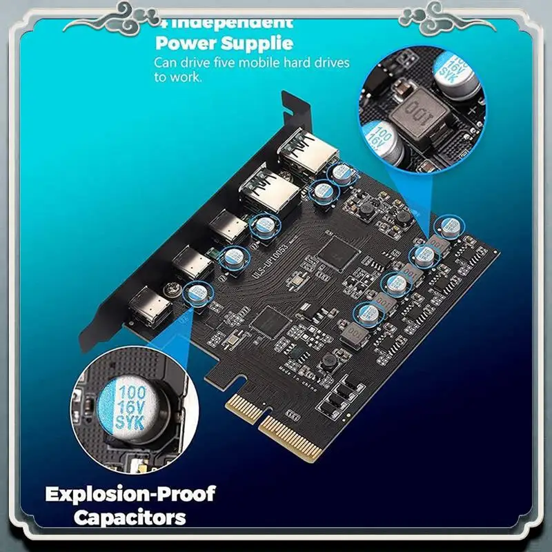 Premium 3X Pcie To USB 3.2 Gen 2 Adapter Card PCI Express Expansion Card PCI-E Add-On Cards Riser For PC Windows 10/8/7 And MAC