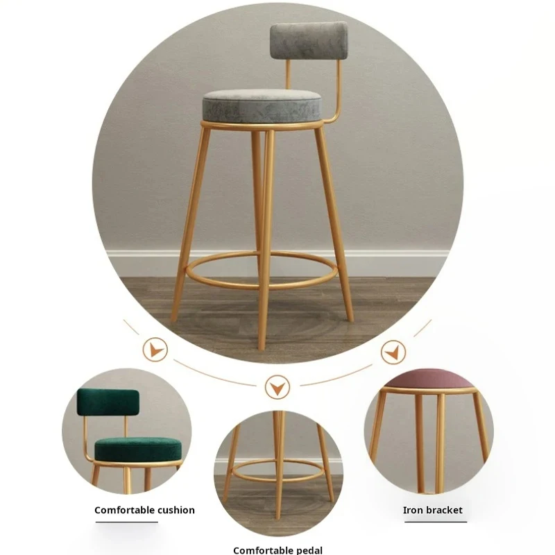 Nordic Modern Velvet Bar Chair Ins Light Luxury Barstool Design Stool Home With Backrest Dining Chair Counter Work Stools