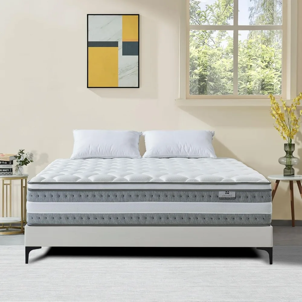 

12 inch queen hybrid mattress: memory foam and pocketed springs for comfort and motion separation