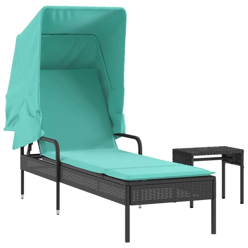 

Adjustable Sun Lounger Canopy Table Rattan Black Retractable Shade Cushions Tea Comfortable outdoor Relaxation Garden Patio Deck