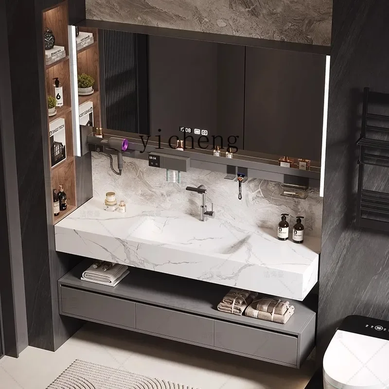 b7- Rock Slab Heat-Bent Bathroom Cabinet Set Washbasin Bathroom Washstand