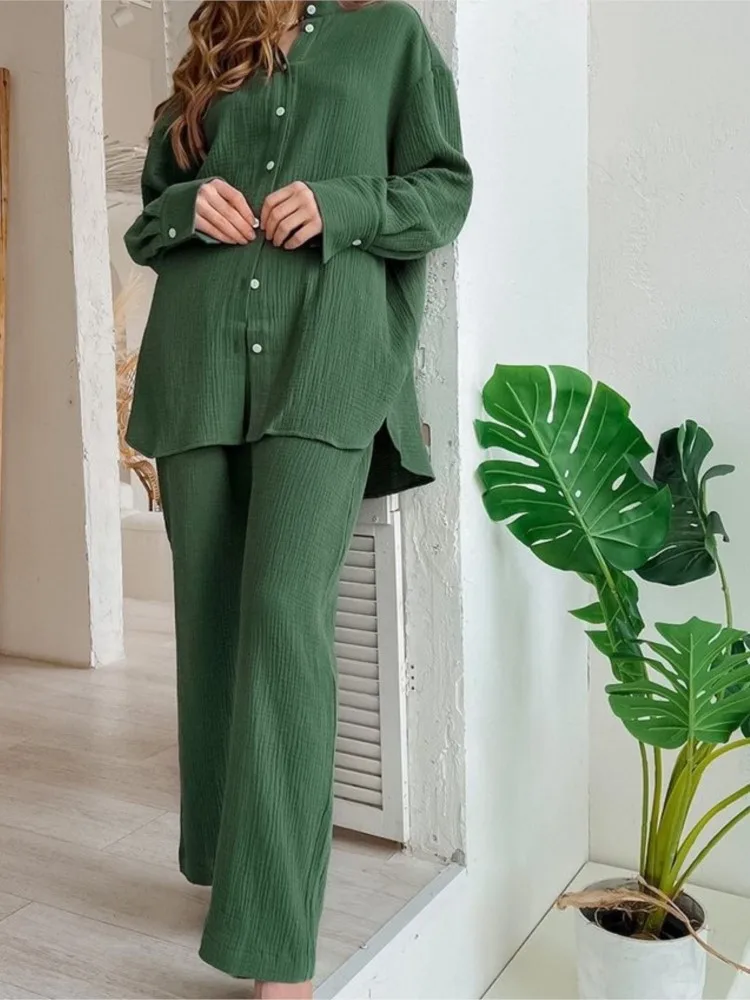 

Autumn Two Piece Sets Women Outfit 2025 Casual Long Sleeve Loose Blouse Tops And High Waist Wide Leg Tracksuits New Pants Sets