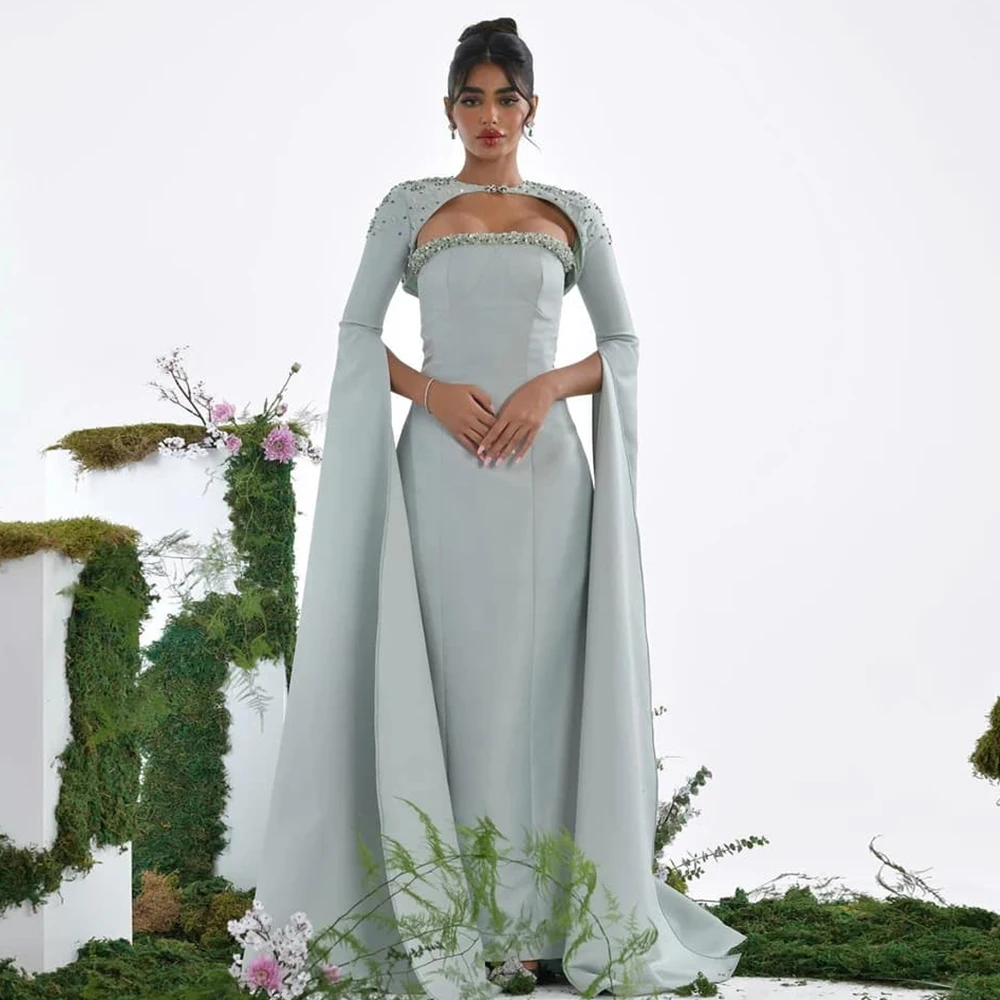 Flechazo Mermaid Evening Dress Two Piece Floor Length Sleeves with Delicate Beading Jacket Women Wedding Party Custom Gowns