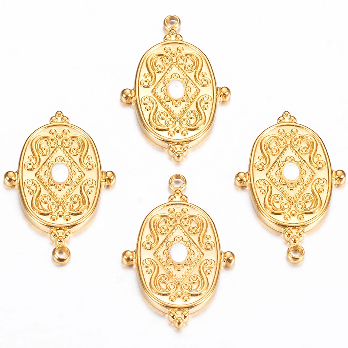 8pcs/lot Stainless Steel Oval Flower Charms Pendant Gold Color for Women DIY Bracelet Necklace Stylish Jewelry Makings Supplies