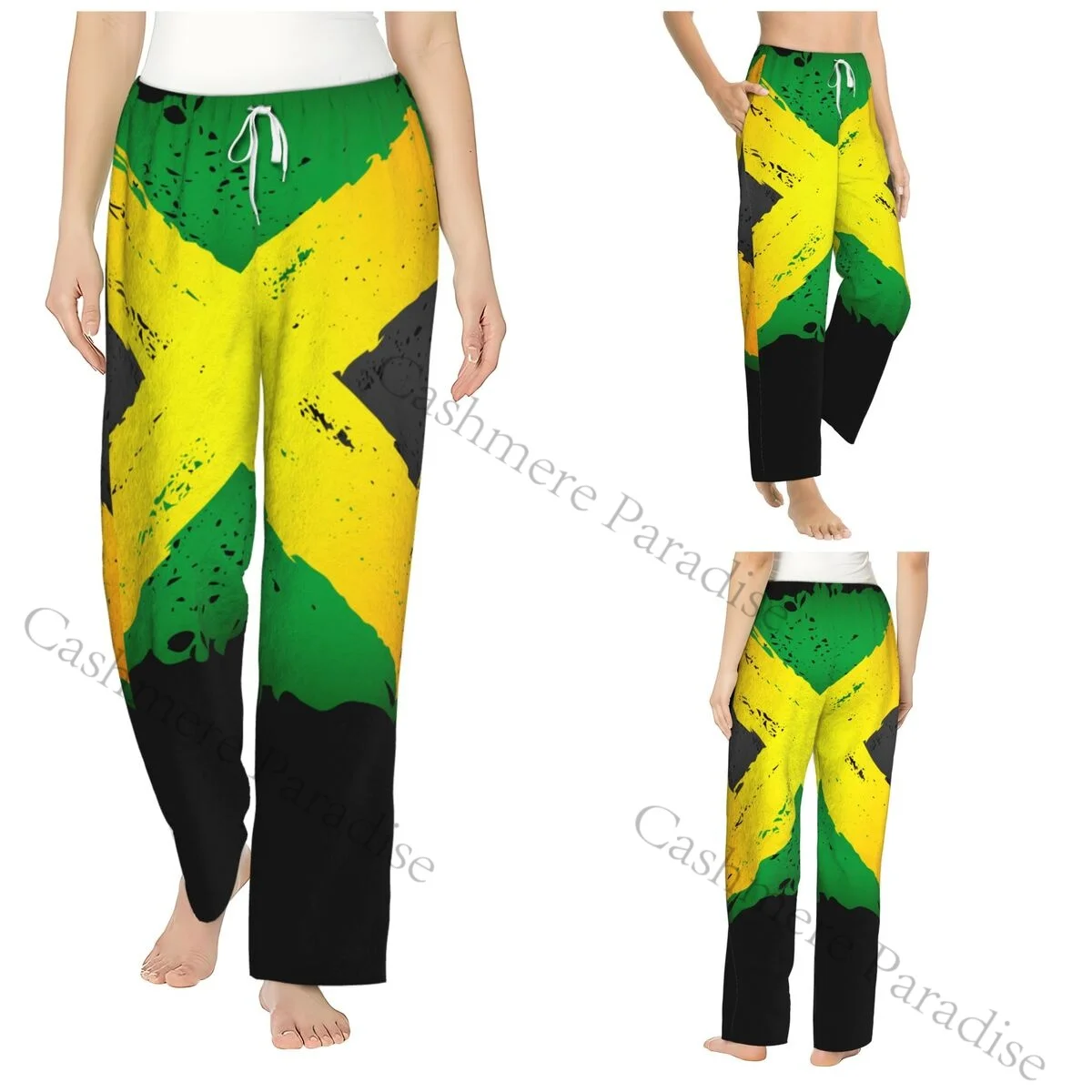 

Jamaica Flag Flannel Pajama Pants for Women Soft Warm Sleep Pants with Elastic Waistband