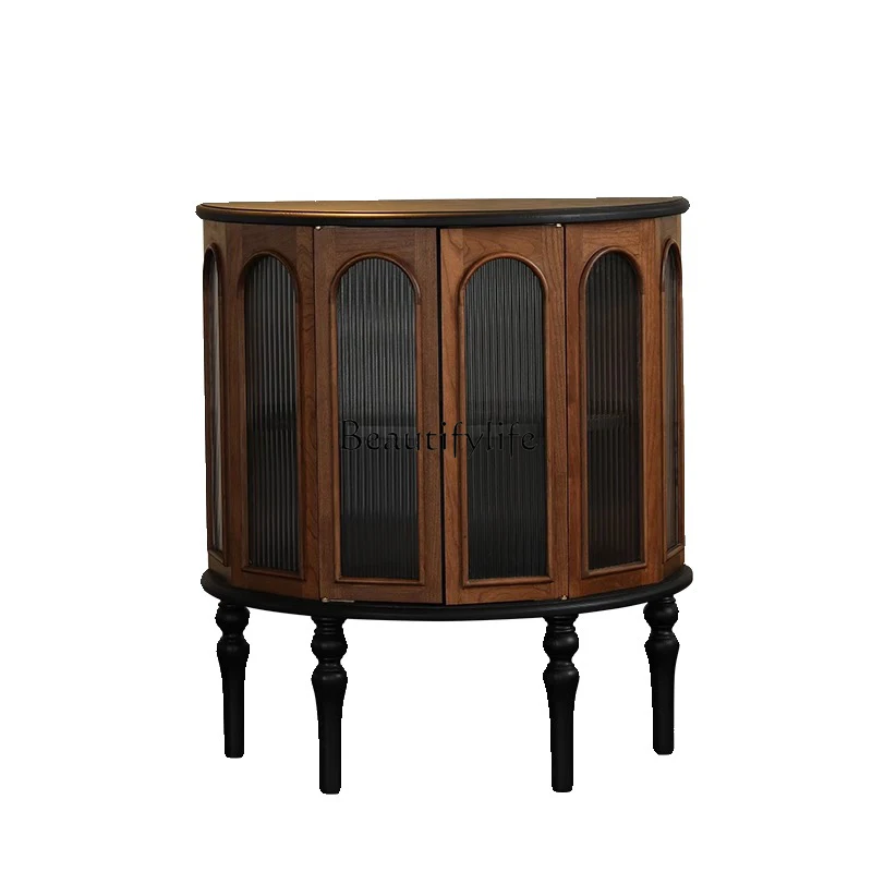 

French retro solid wood porch cabinet light luxury dining side cabinet