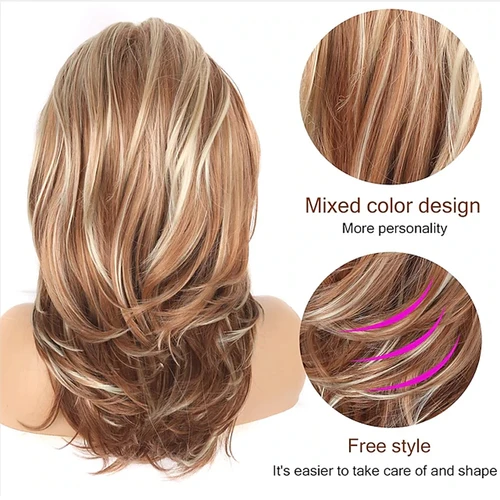 Imagen 2 del producto HAIRJOY Pelucas de pelo sintético largo rubio en capas para mujeres onduladas con fibra resistente al calor destacada