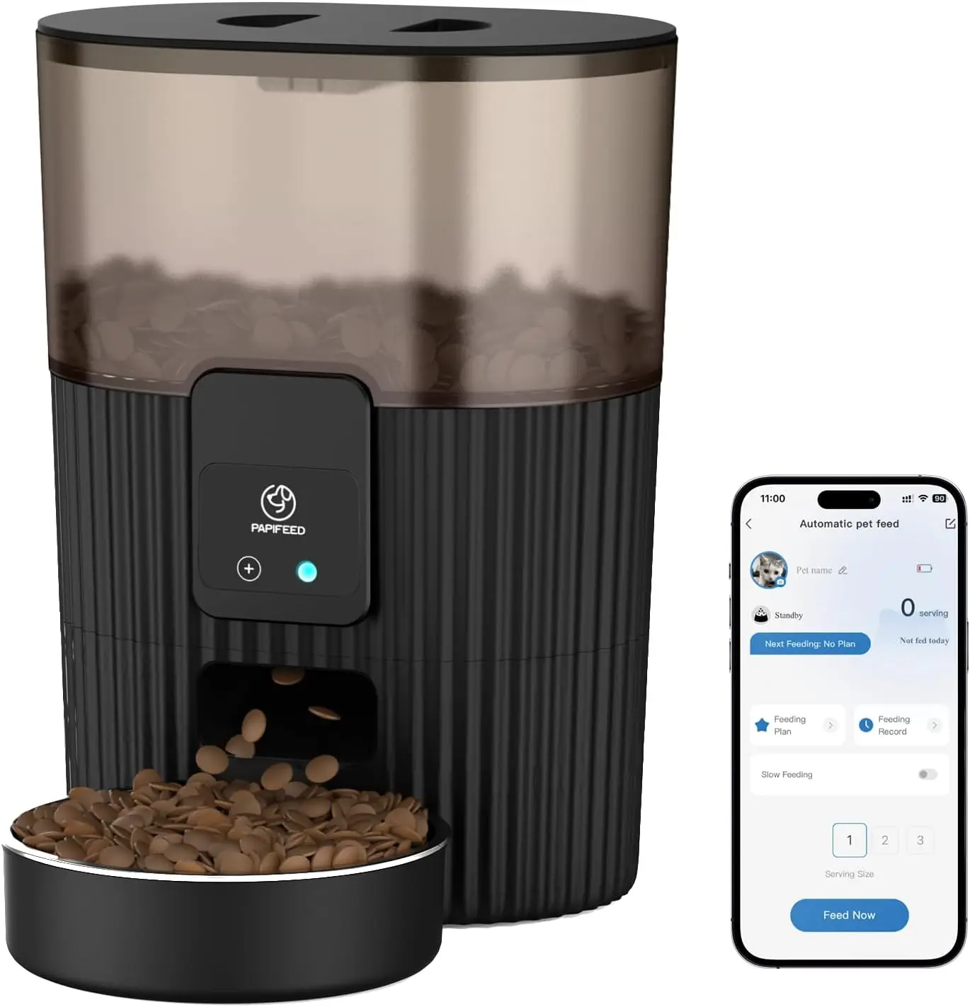 

Автоматическая кормушка для кошек с управлением через Wi-Fi, объем 3 л для удаленного кормления, легко моющаяся чаша из нержавеющей стали