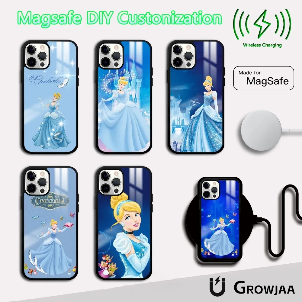 Cute Cinderella Princess Phone Case For iPhone 16 15 14 13 12 11 Pro Max Plus Mini Magsafe Mirror Wireless Magnetic Cover