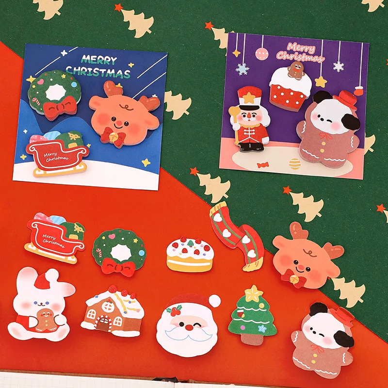 4pcs Merry Christmas Memo Pad Self-adhesive Cartoon Post Notes Diary Stickers Party Gift Office School Supplies F7753