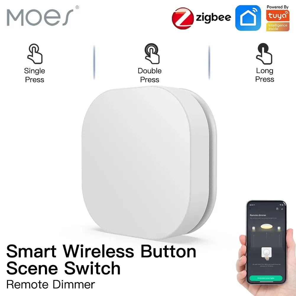 Moes Tuya ZigBee 스마트 단추 스위치, 무선 리모컨 다중 장면 연결 스위치, 배터리 전원 자동화 시나리오 