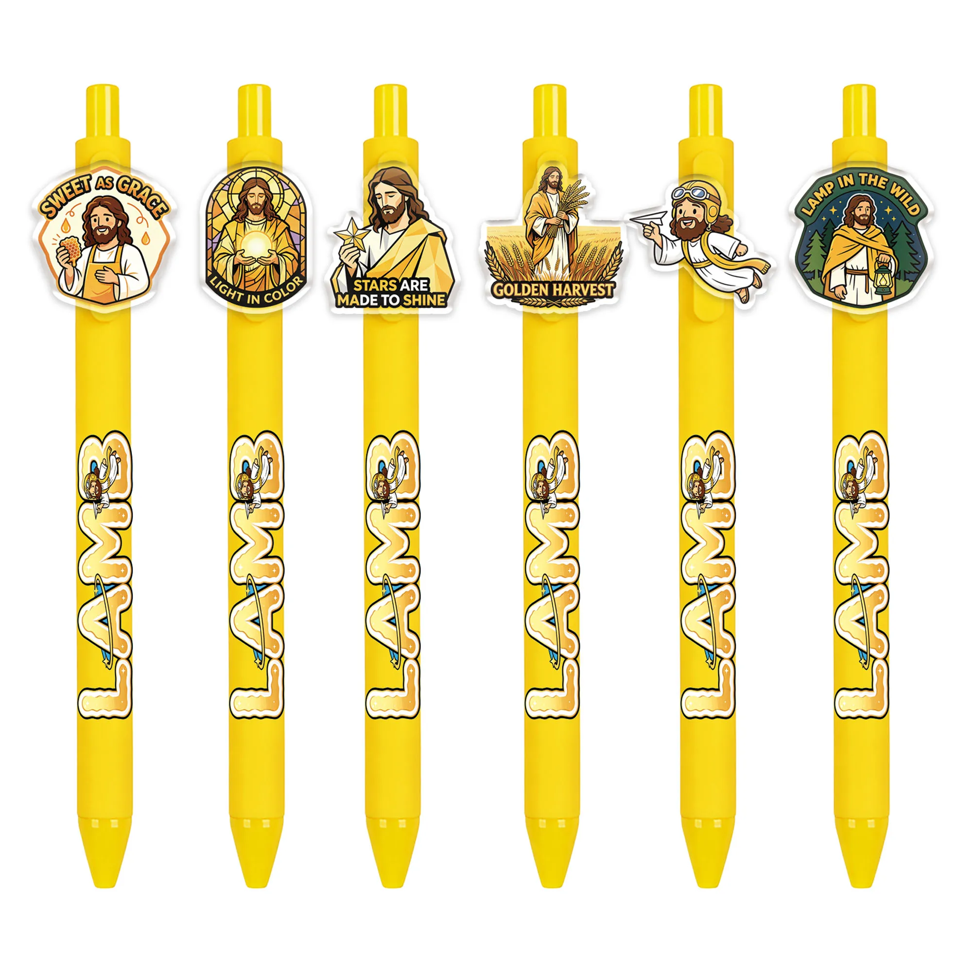 6/12 PCS Jesus-themed ballpoint pens. Write prayers and notes expressing trust in Jesus. Patterns are random.