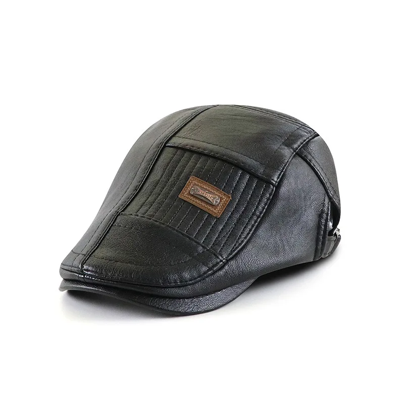 

Autumn And Winter Pu Hat Men's Casual Leather Peaked Cap Color Matching Color Contrast Middle-aged And Elderly Forward