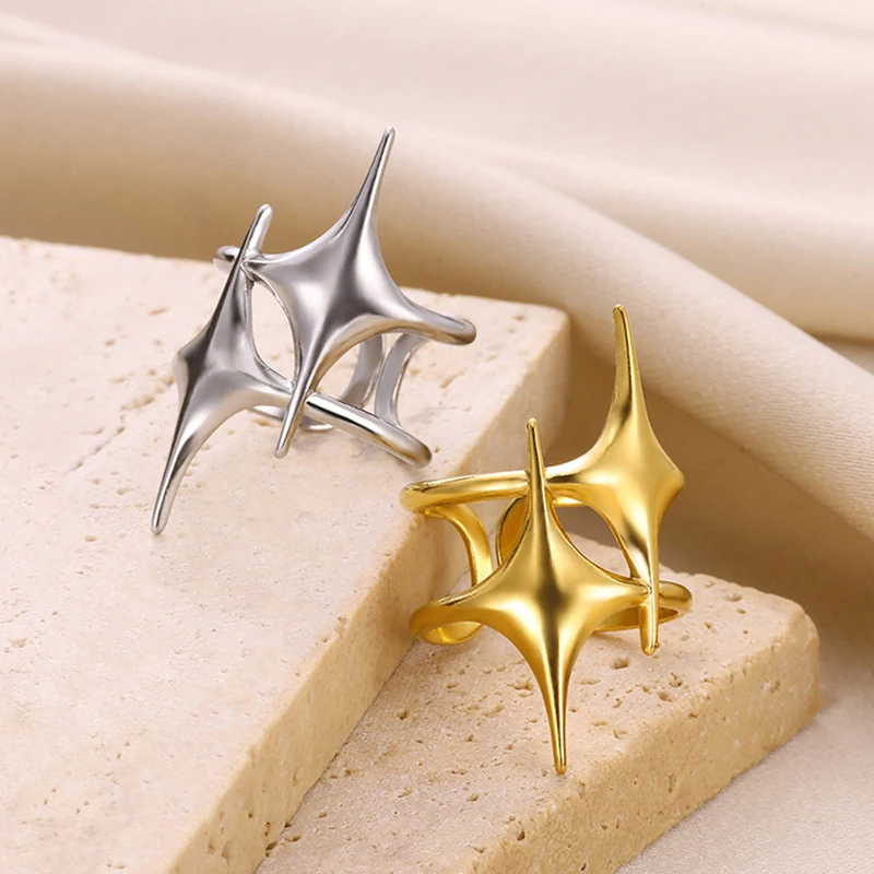 Stainless Steel Star Cross Rings for Women Girls Charm Women Open Cross Rings Gold Plated Waterproof Jewelry Luxury Gifts