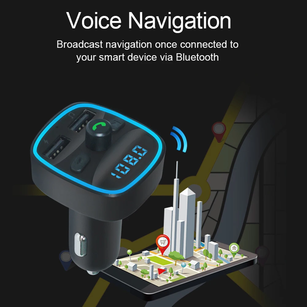 MP3 Player Fast Charging Dual USB Charger Practical Multi-functional Classic Car Bluetooth-compatible 5.0 FM Transmitter