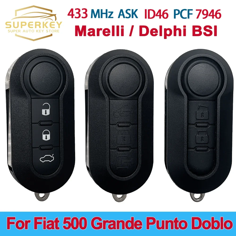 

Пульт дистанционного управления SUPERKEY Marelli DelphiBSI 433 МГц ID46 LTQFI2AM433TX для Fiat 500 Doblo Bravo Ducato Qubo Grande Punto