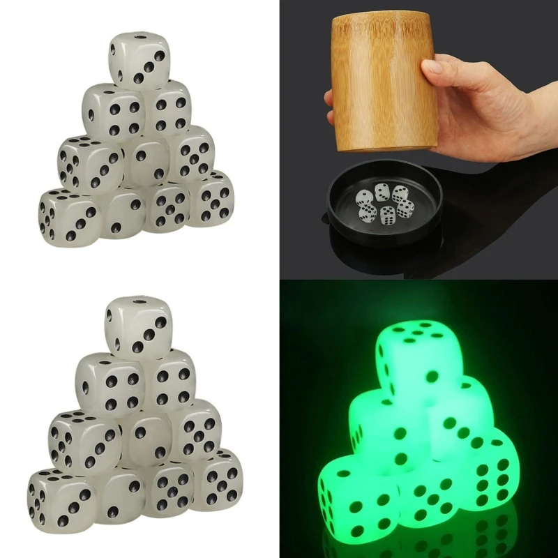 10Pcs Luminous-6-Sided Games Dices Set Glow in The Dark Dices for Playing Games,