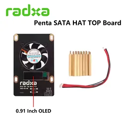 Penta SATA HAT TOP Board For Radxa Penta SATA HAT with Extension IP 0.91OLED and Cooling Fan