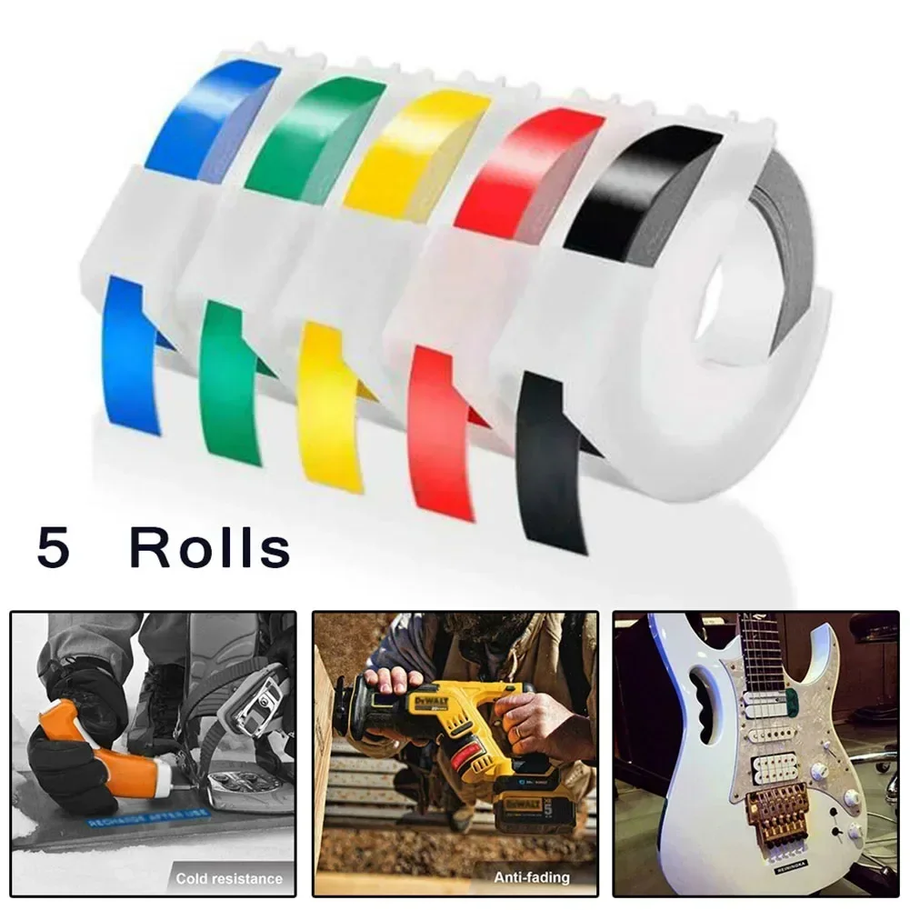 5 peças para dymo 3d fita em relevo 9mm fita de etiqueta compatível para impressora motex para dymo maxi 1755 etiquetador