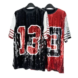 Red Color 13 Delta Sigma Thetaaa Sorority Sequin Tee 1913 Sequin Jersey Shirt