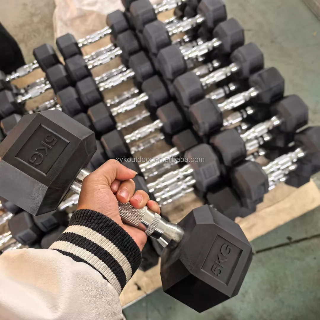 

Wholesale Black Hexagonal Dumbbell Coated Pound Fitness Custom Logo Rubber Hexagonal Dumbbells