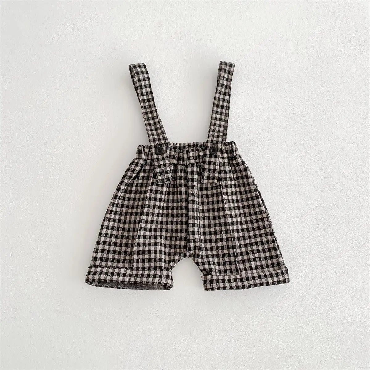 Baby Clothing Spring Autumn 2024 Suspenders Shorts Boys and Girls  Plaid Black Suspenders Rompers Korean Style Kids Clothes