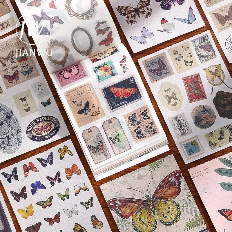 JIANWU Dream Free Series Vintage Butterfly Flower Collage Decor Material Paper Sticker Book Creative DIY Journal Stationery