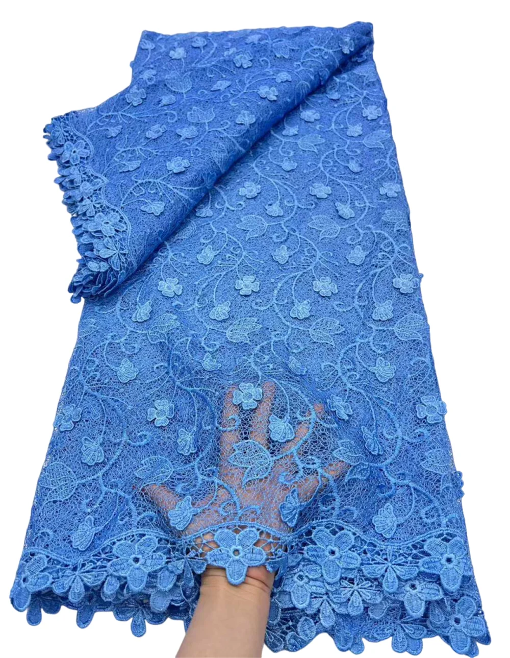 

Blue 3D Nigerian Guipure Lace Fabric 2026 High Quality Water Soluble African Cord Lace Fabric For Party Dress Sew Wedding Dress