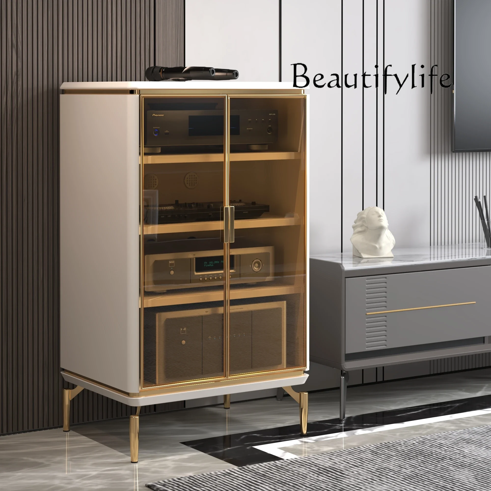 

O Роскошная аудиоподставка Italian Light, шкаф для песен, усилитель мощности, стеллаж для хранения домашнего кинотеатра, дизайнерская мода