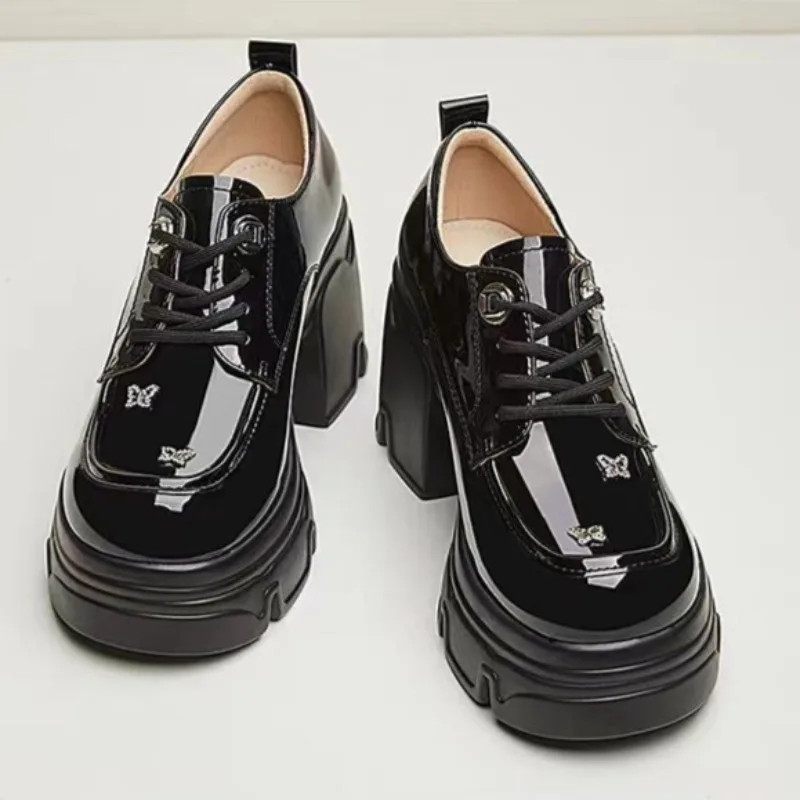 

Square Heel Single Shoes Autumn New Round Toe Strappy Front Platform Non-Slip Wear-Resistant High Heels