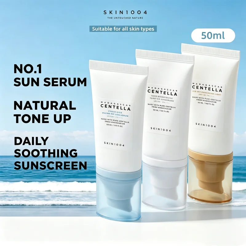 Serie de Protectores Solares Coreanos con Centella, Protector Solar en Serum Hyalu Cica Water Fit Air, Bloqueador Solar Iluminador y Unificador del Tono 50ml, Productos para el Cuidado de la Piel