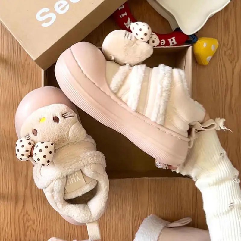 

Sanrio Hello Kitty Velvet Snow Boots for Autumn and Winter Anime Cartoon Women's Thick Soled Thick Warm Cotton Shoes
