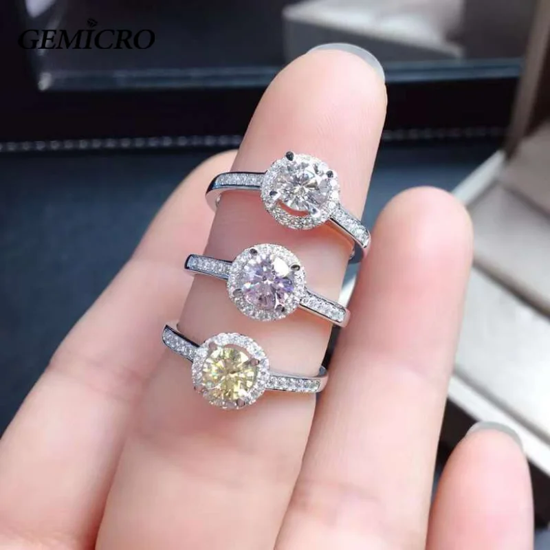 

Gemicro 0,5ct, желтый/розовый/Whhite, сделанный человеком лабораторный тестер прохождения, ранние кольца с серебром 925 пробы, Женский Подарок на годовщину