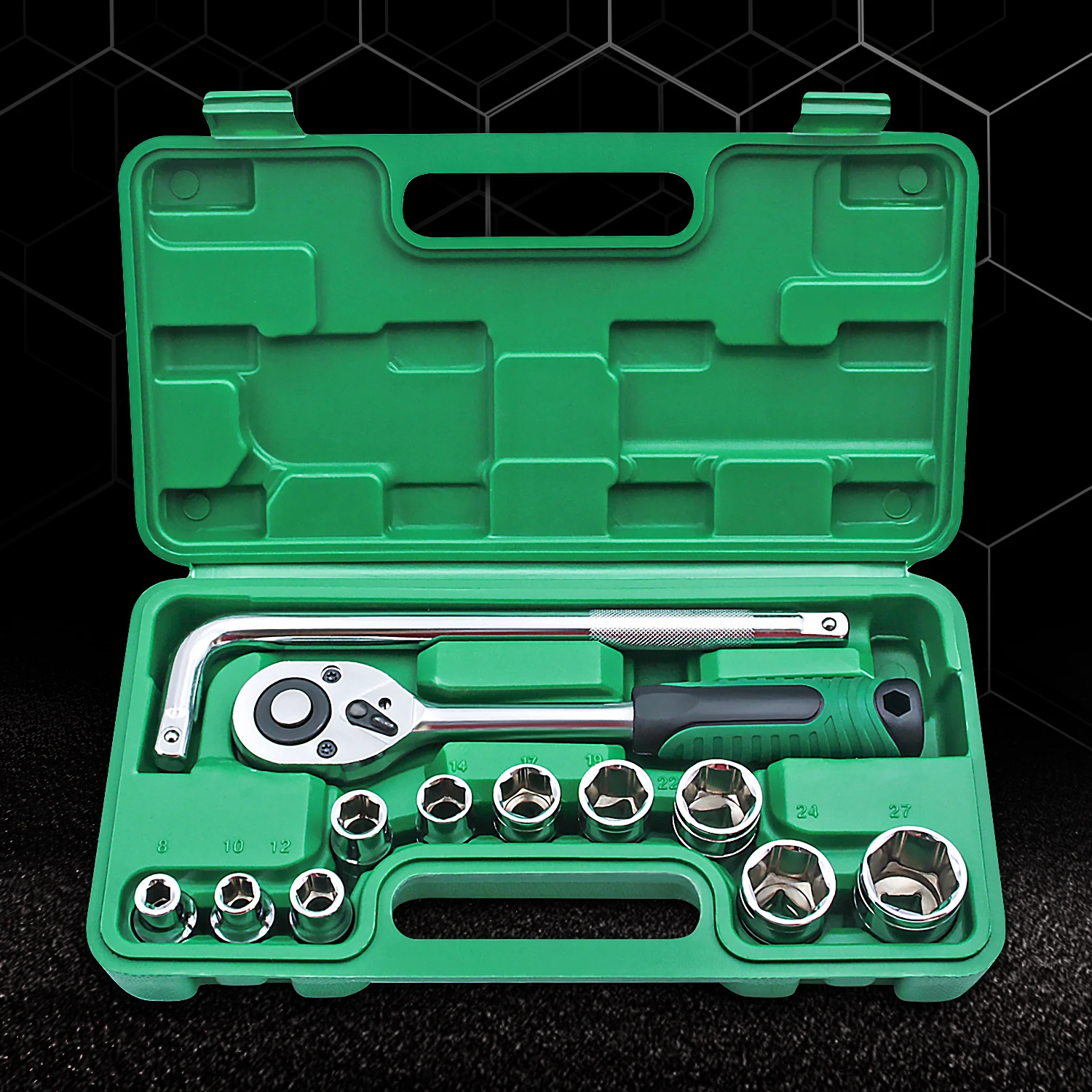 

Комбинированный привод с рукавом 1/2, удлиненная розетка, набор шестиугольных ударных рукавов с портативным футляром для хранения, крутящий момент для ремонта автомобиля