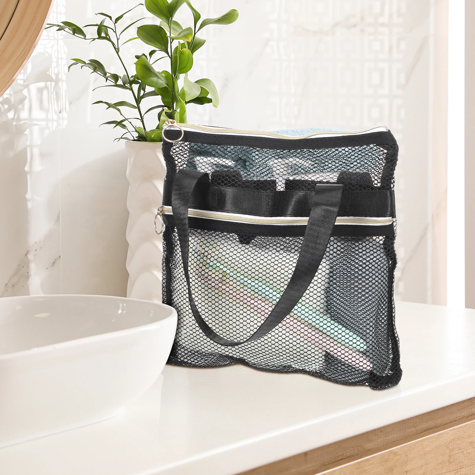 

2 pcs Shower Bag Handles Lightweight Portable Gym Toiletry Quick Dry Bathroom Travel Organizer Camping Dorm Pool Toiletries Mesh
